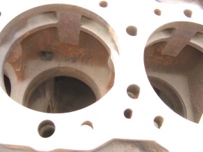 Cavitation and corrosion damage on engine block Cavitation and corrosion damage on engine block