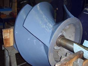 Completed repair following coating of the impeller for improved performance and erosion protection Completed repair following coating of the impeller for improved performance and erosion protection