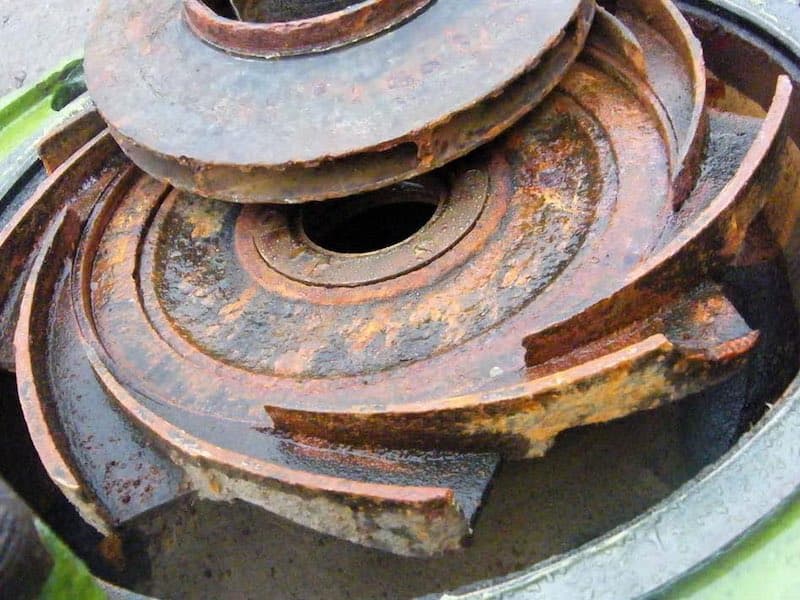 Eroded pump impeller before Belzona repair